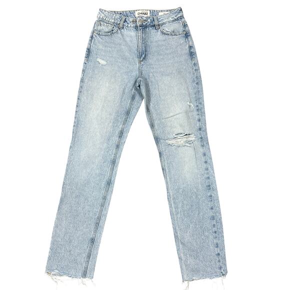 Dynamite Denim Chiara Mid-Rise Straight Jeans Sz 2 Light Wash Distressed Grunge - Picture 1 of 12